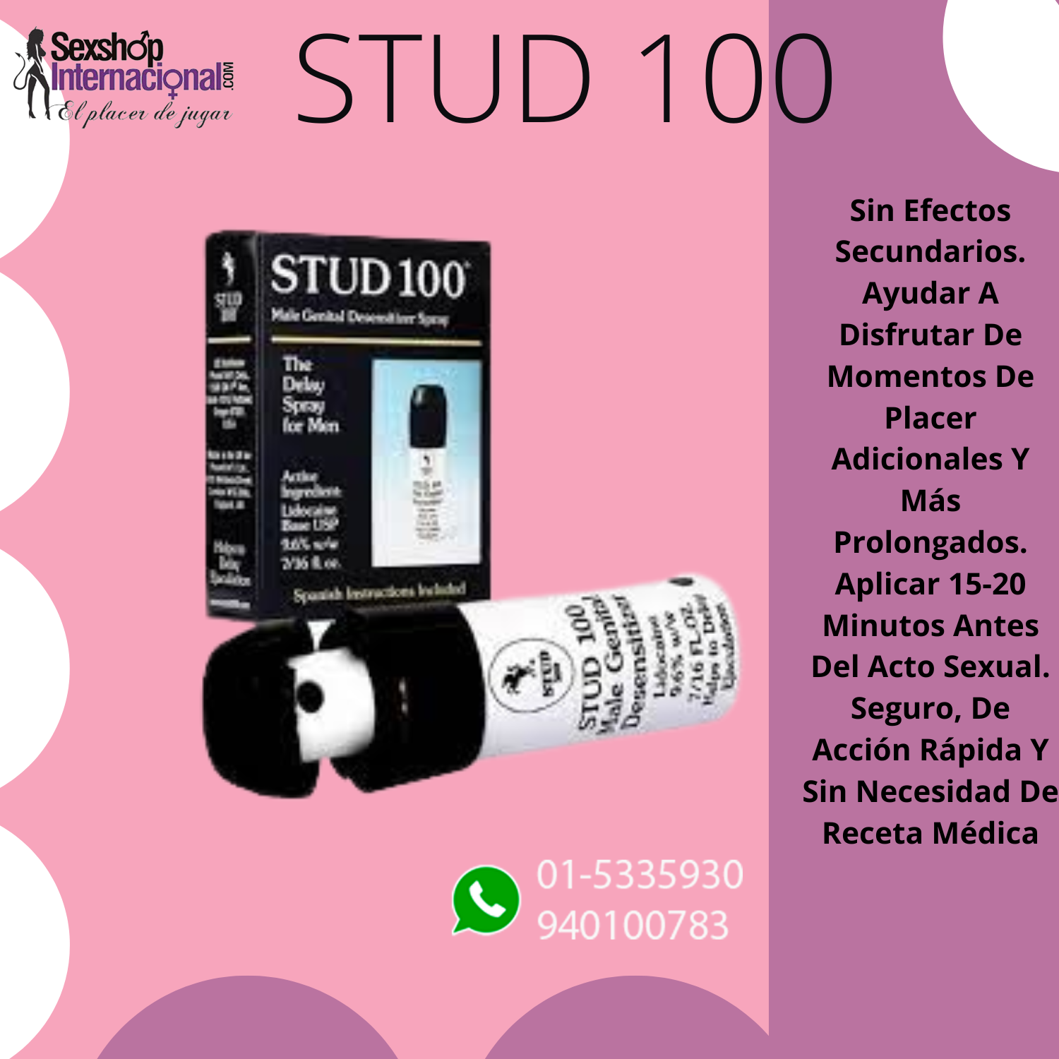 STUD 100 PROLONGADOR SEXUAL - SEXSHOP PLAZA NORTE.